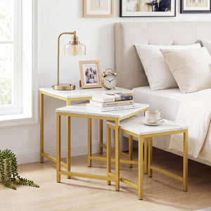 Faux Marble Nesting Table with Metal Frame Set of 3-White view 3