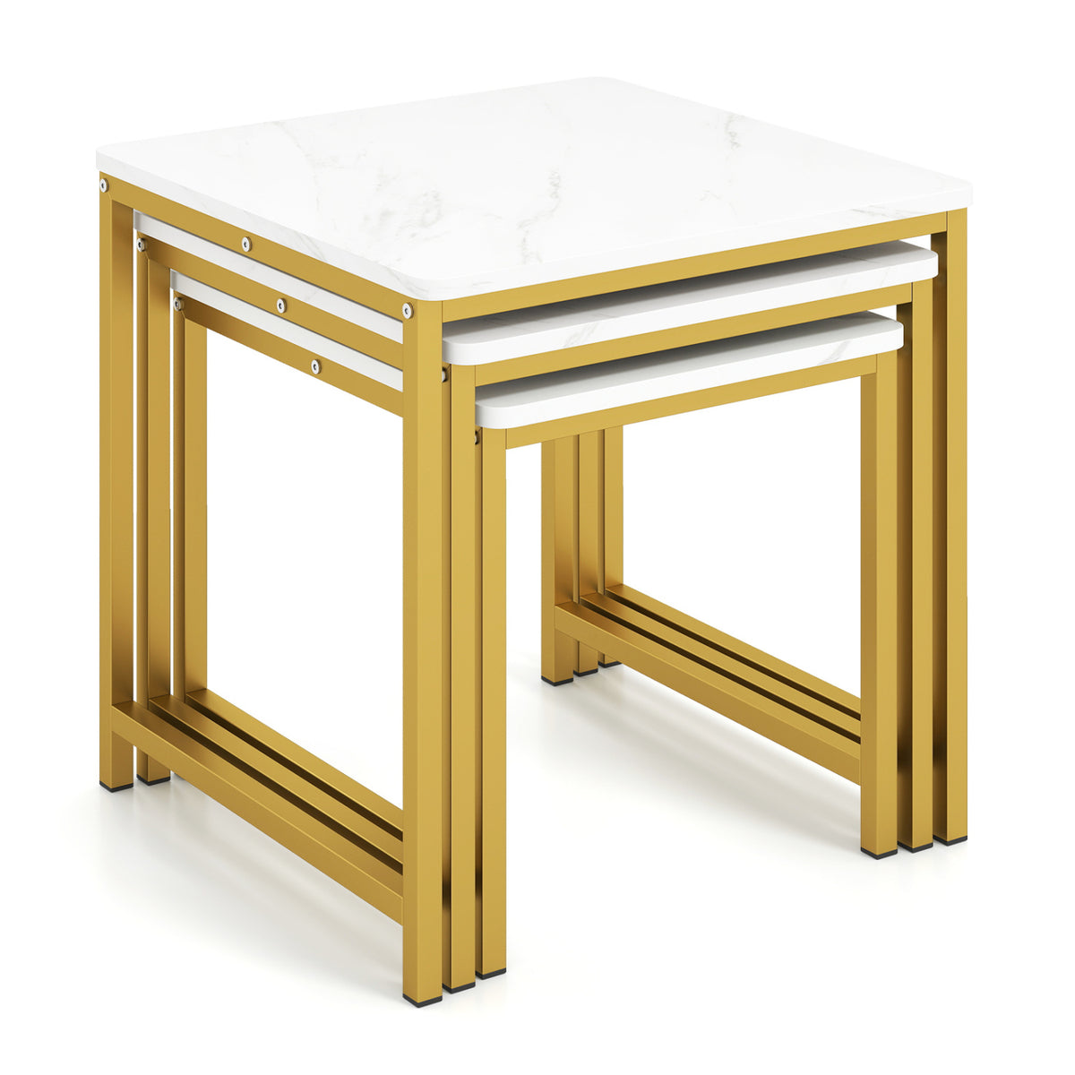 Faux Marble Nesting Table with Metal Frame Set of 3-White view 4