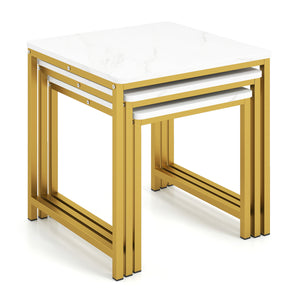 Faux Marble Nesting Table with Metal Frame Set of 3-White view 4