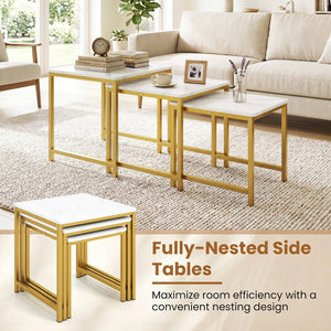 Faux Marble Nesting Table with Metal Frame Set of 3-White view 8