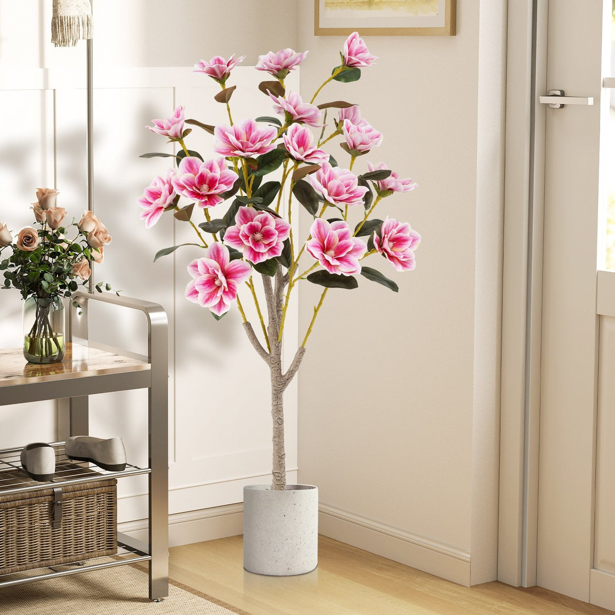 Faux Wedding Flower Plant with Elegant PEVA Leaves and Multi-branch Trunks-Pink view 2