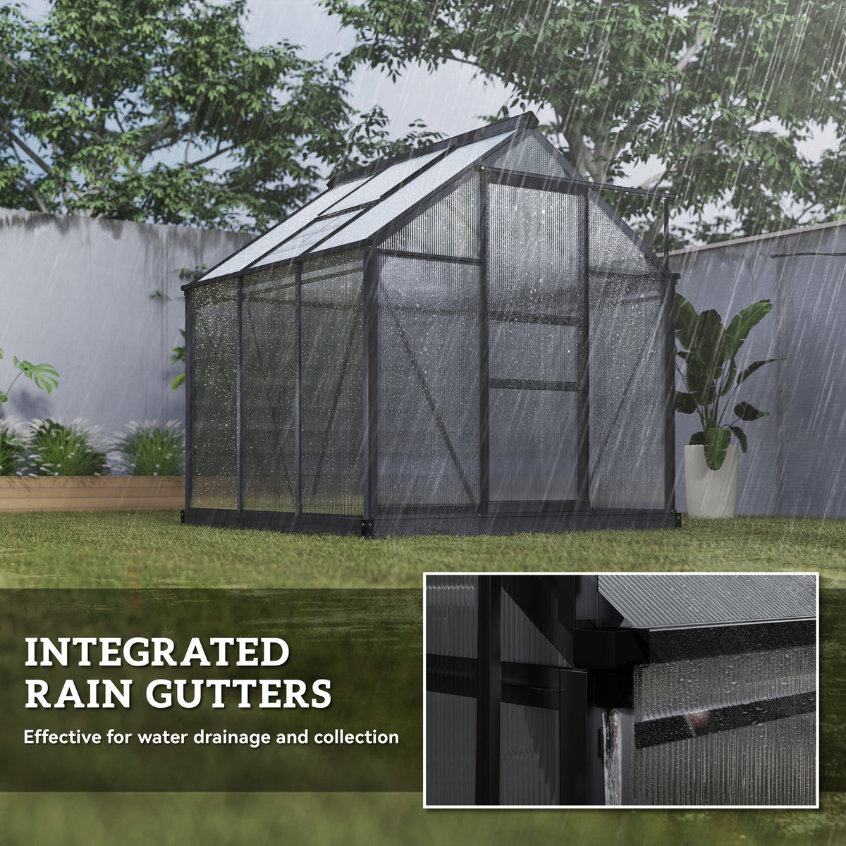 Greenhouse Garden, Green House, Outdoor Greenhouse Kit, PC Board with Sliding Door, 6.2' x 6.3' x 6.6', Grey