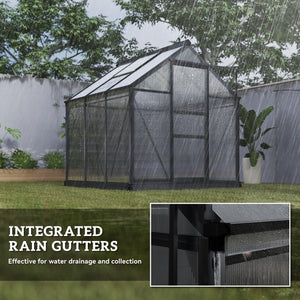 Greenhouse Garden, Green House, Outdoor Greenhouse Kit, PC Board with Sliding Door, 6.2' x 6.3' x 6.6', Grey