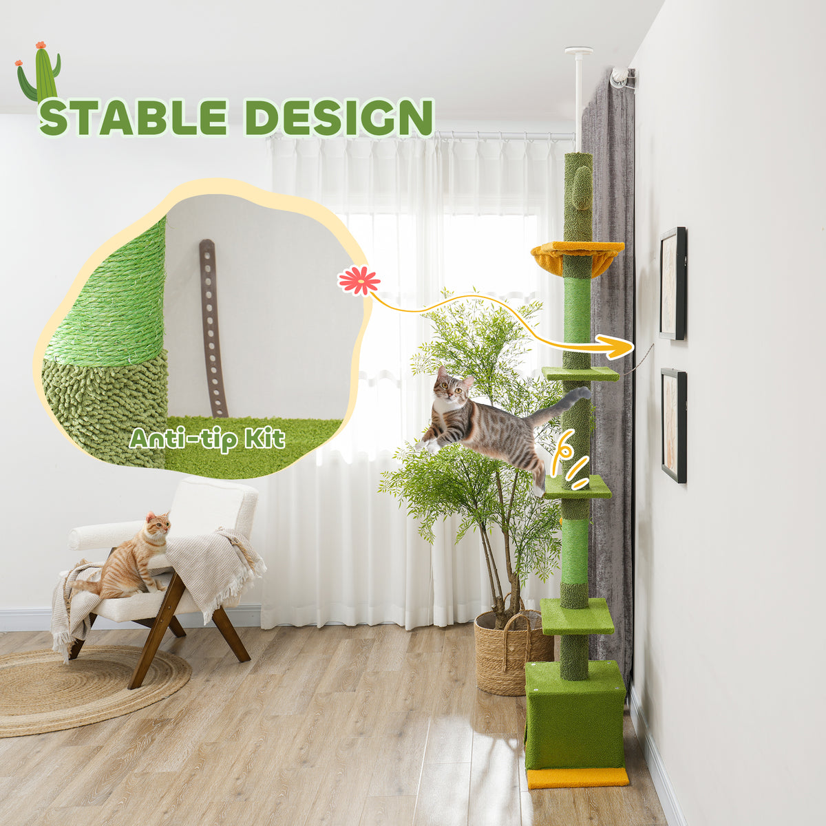 Floor to Ceiling Cat TreeTower with 90.5"-108" Adjustable Height, Scratching Posts, Hammock, Condo – view 11