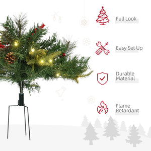 1.5 Foot/16 inch 2 Pack Prelit Artificial Christmas Tree Cordless with 69 Branches, Warm White LED lights, Red Berries, Pine Cones, for Outdoor Entryway, Green