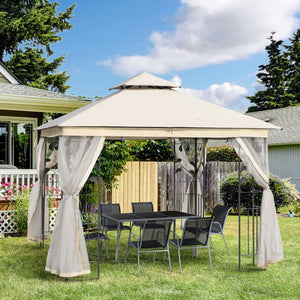 10'x10' Soft-top Steel Patio Gazebo Outdoor Sun Shelter with 2-Tier Polyester Roof, Curtain Sidewalls, Beige – view 14