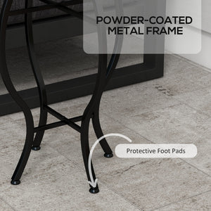 Round Outdoor Table, Patio Bistro Coffee Table with Mosaic Top and Steel Frame for Garden