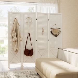 4.7' 3 Panel Wooden Room Divider with Pegboard Display, Folding Privacy Screen for Home Office, Natural – view 28