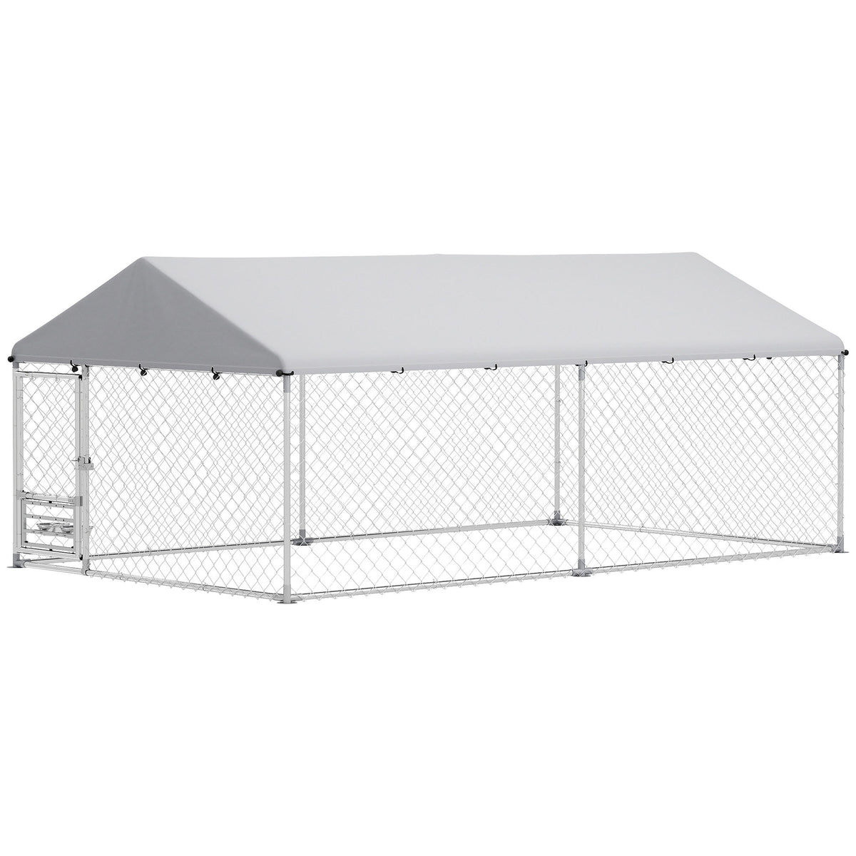 Outdoor Dog Run w/ Adjustable & Rotating Bowls, Water-Resistant UV-Resistant Cover, Secure Lock, 6.6' x 6.6' x 5.1'