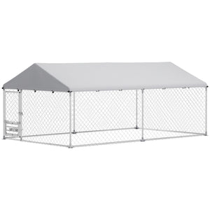 Outdoor Dog Run w/ Adjustable & Rotating Bowls, Water-Resistant UV-Resistant Cover, Secure Lock, 6.6' x 6.6' x 5.1'
