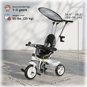 Qaba 6 in 1 Kids Tricycle with Removable Handlebar and Canopy, Navy