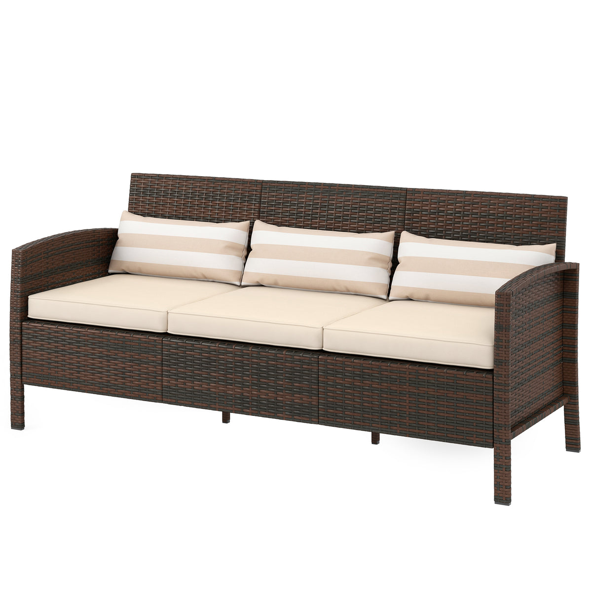 3-Seater Wicker Sofa, PE Rattan Outdoor Couch Conversation Furniture with Removable Cushions for Patio – view 8