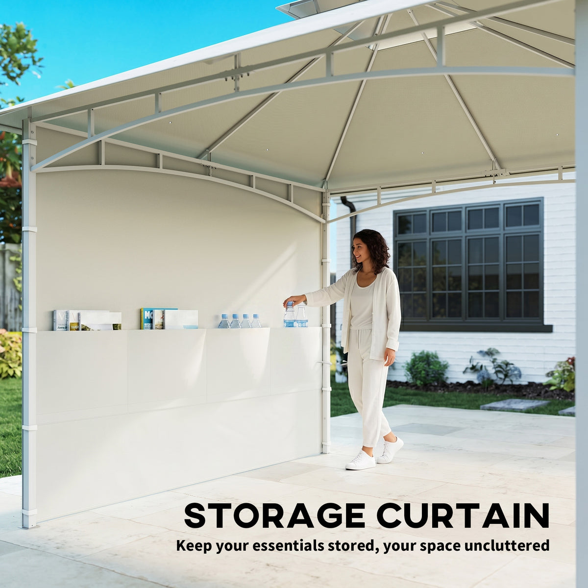 10' x 10' Patio Gazebo, Double Roof Outdoor Gazebo Canopy Shelter with Storage, Hook, Metal Frame, Dark Grey – view 11