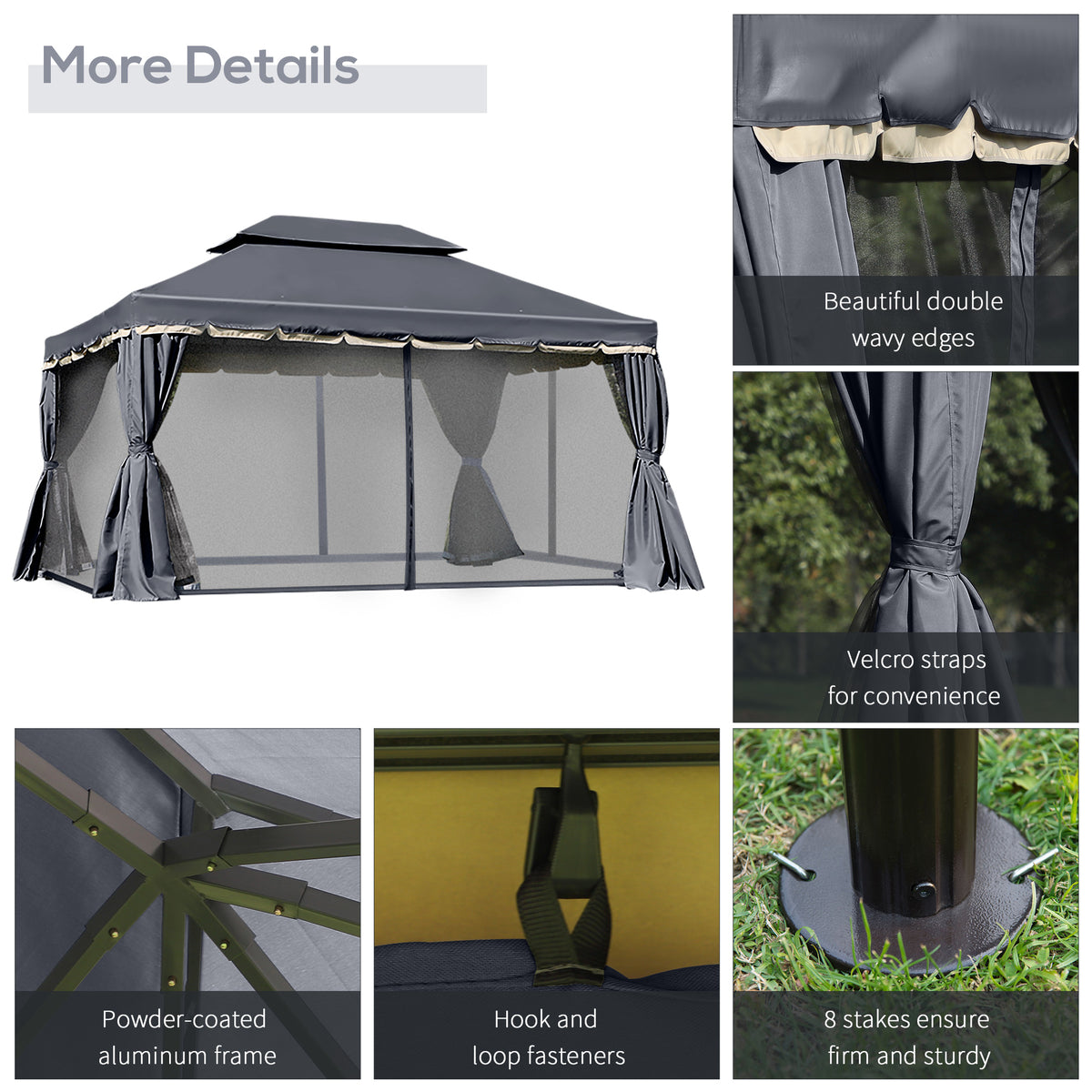 13' x 10' Patio Gazebo, Double Roof Outdoor Gazebo Canopy Shelter with Netting & Curtains – view 5