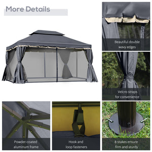 13' x 10' Patio Gazebo, Double Roof Outdoor Gazebo Canopy Shelter with Netting & Curtains – view 5