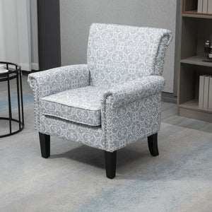 Upholstered Accent Chair, Single Armchair with Soft Linen Touch Fabric, Rolled Armrest with Nailhead Trim, Grey
