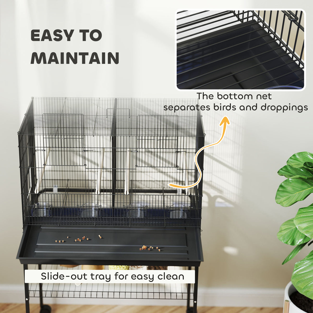 18" H Bird Cage, Large Parakeet Cage for Budgie, Lovebird, Canary, Finches with Divider, Black – view 13