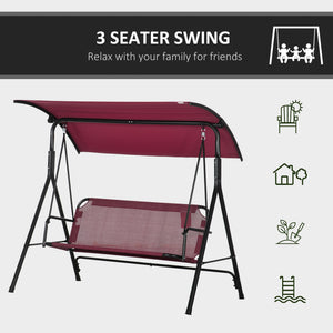 3-Seater Outdoor Porch Swing with Adjustable Canopy, Patio Swing Chair for Garden, Poolside, Backyard, Green and White
