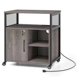 File Cabinet on Wheels with Charging Station and Cable Management Hole-Gray