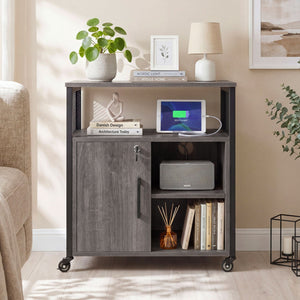 File Cabinet on Wheels with Charging Station and Cable Management Hole-Gray view 2