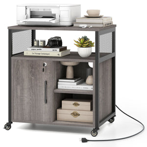 File Cabinet on Wheels with Charging Station and Cable Management Hole-Gray view 4