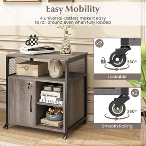 File Cabinet on Wheels with Charging Station and Cable Management Hole-Gray view 9