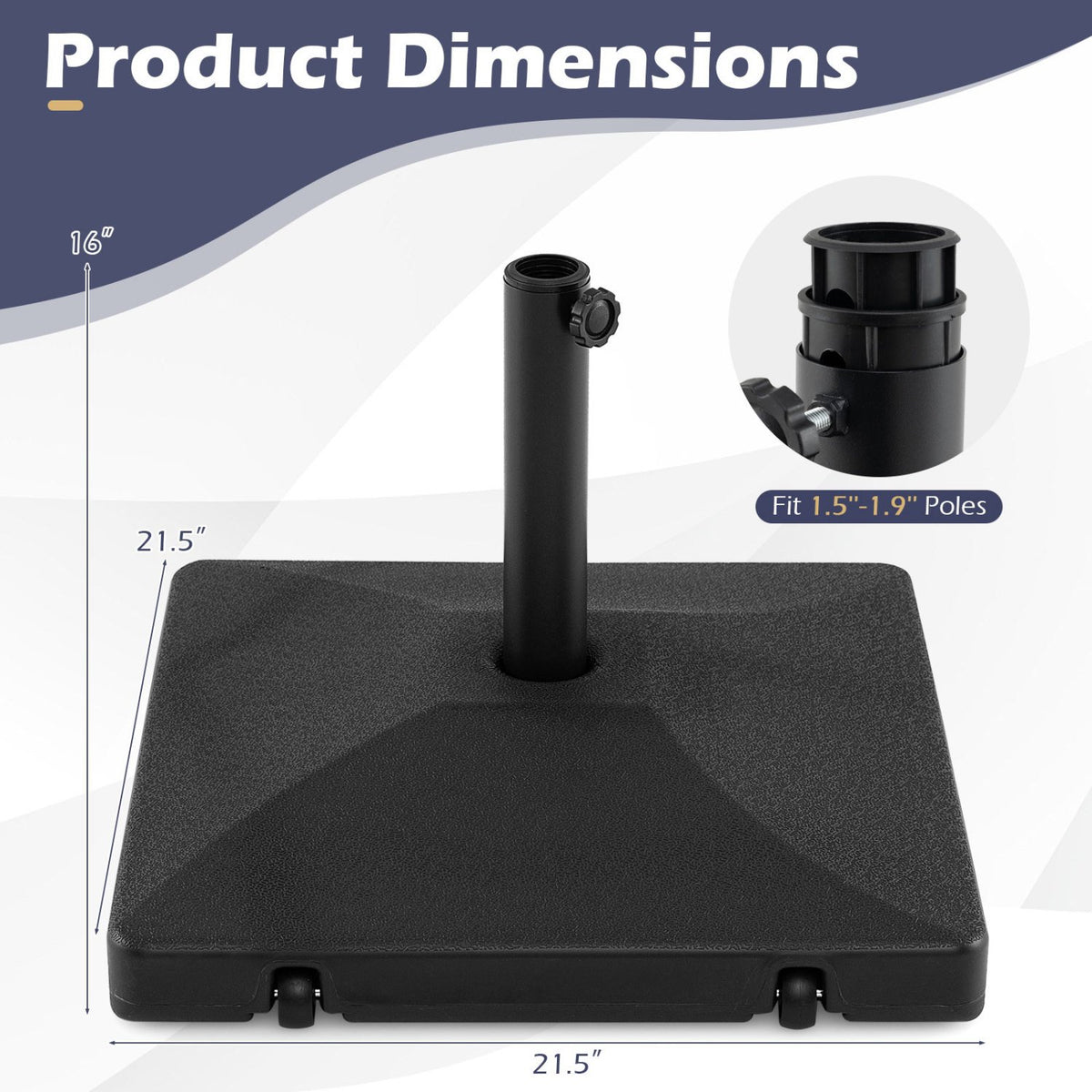 Fillable Umbrella Base 90 LBS Heavy Duty with 2 Wheels-Black view 4