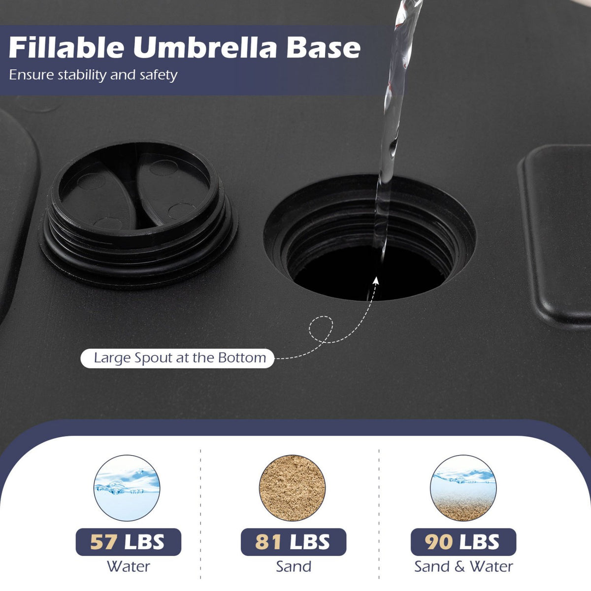 Fillable Umbrella Base 90 LBS Heavy Duty with 2 Wheels-Black view 8