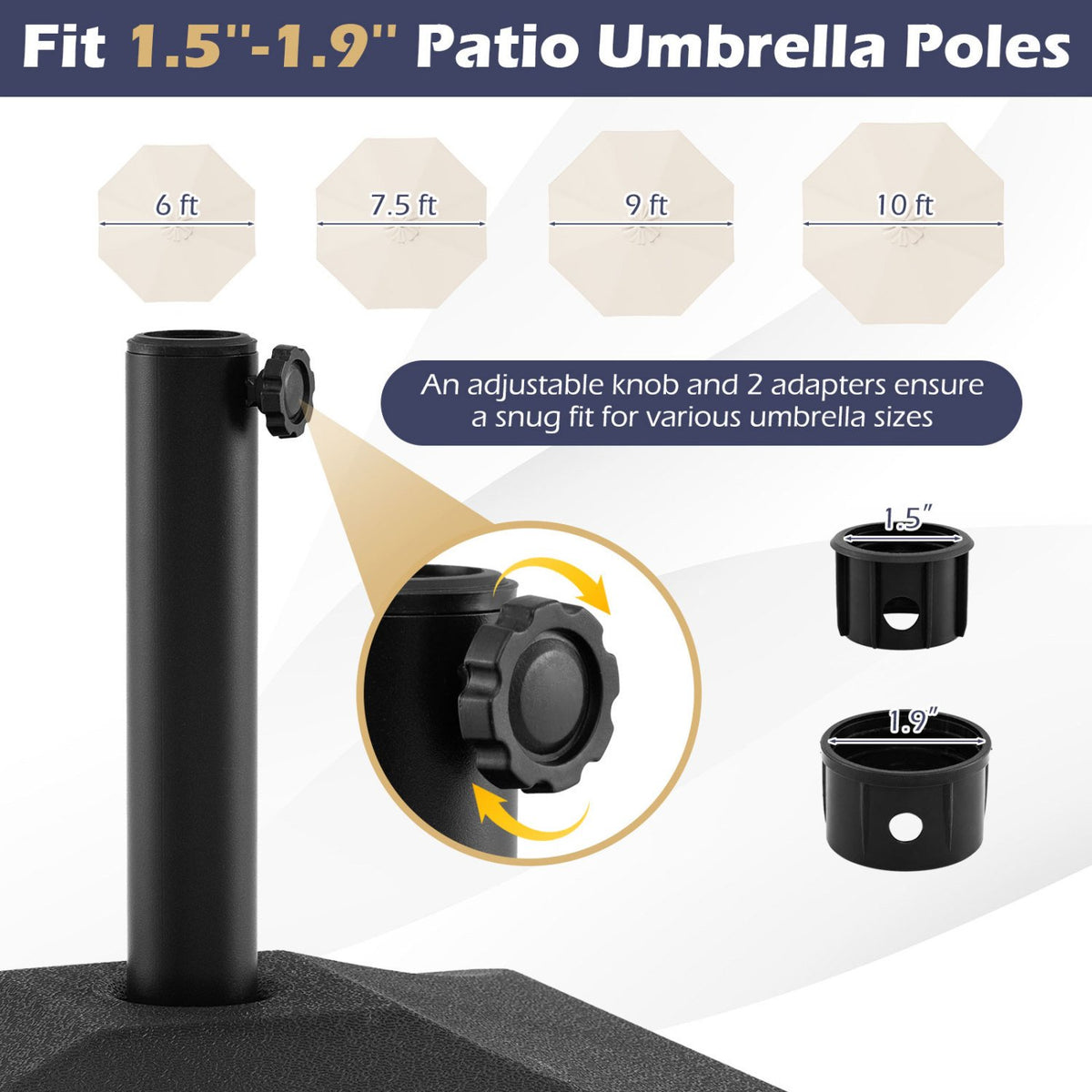 Fillable Umbrella Base 90 LBS Heavy Duty with 2 Wheels-Black view 9