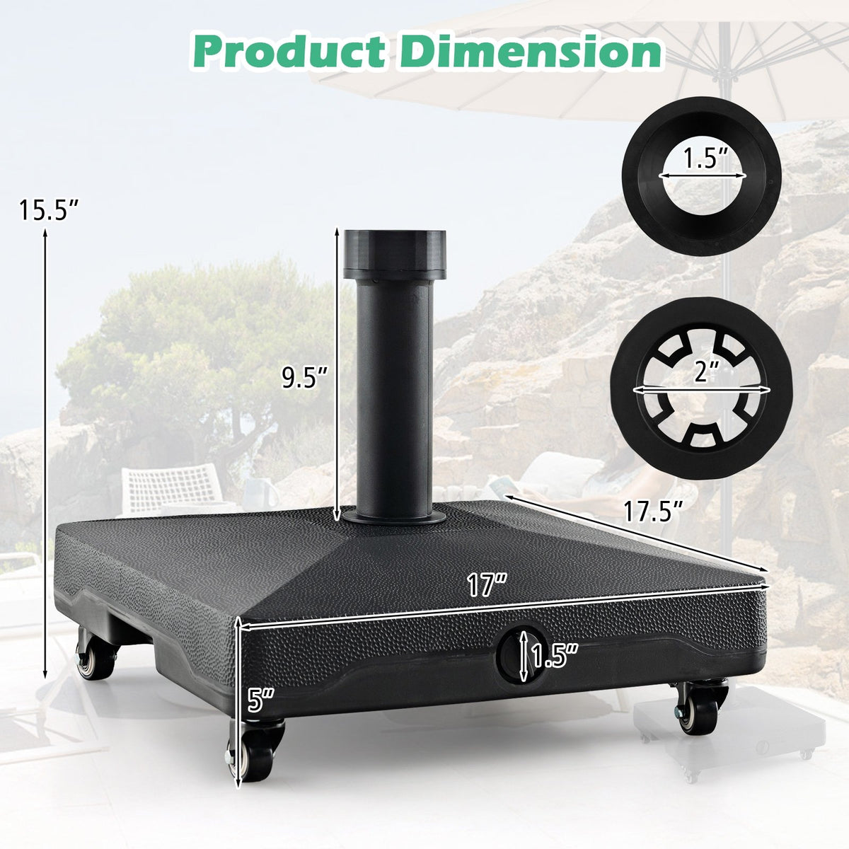 Fillable Umbrella Base Stand with Lockable Universal Wheels view 4