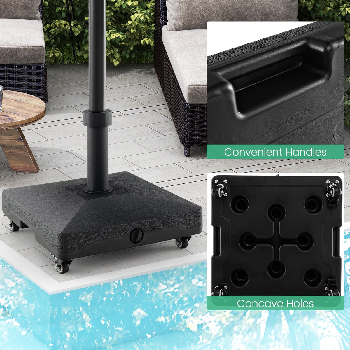 Fillable Umbrella Base Stand with Lockable Universal Wheels view 8
