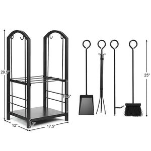 Fireplace Log Rack with 4 Tools Set Fireside Firewood Holder view 4