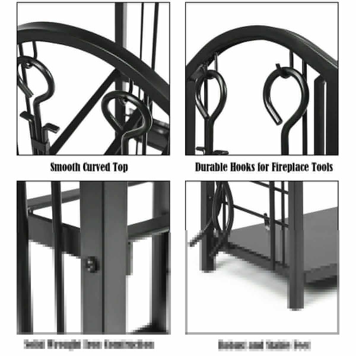 Fireplace Log Rack with 4 Tools Set Fireside Firewood Holder view 5