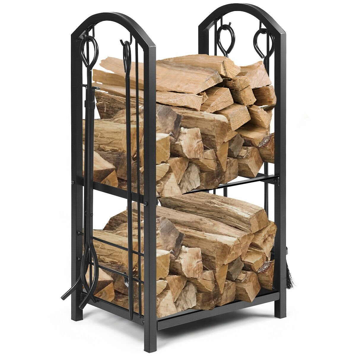 Fireplace Log Rack with 4 Tools Set Fireside Firewood Holder view 7