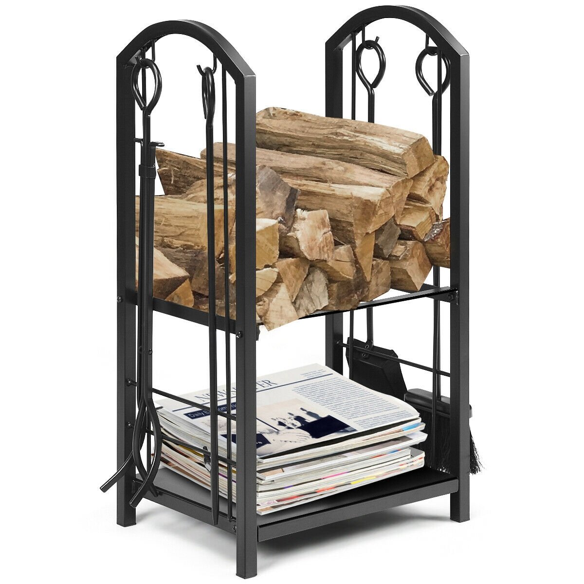 Fireplace Log Rack with 4 Tools Set Fireside Firewood Holder view 8
