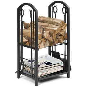 Fireplace Log Rack with 4 Tools Set Fireside Firewood Holder view 8