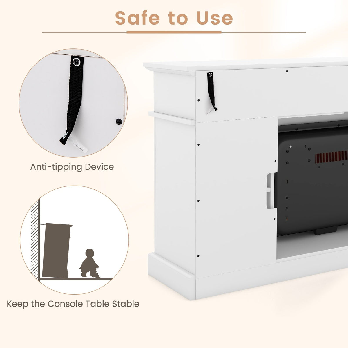 Fireplace TV Stand for TVs Up to 65 Inch with Side Cabinets and Remote Control-White view 6