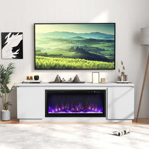 Fireplace TV Stand for TVs up to 80 Inch with 3 Adjustable Shelves-White view 6