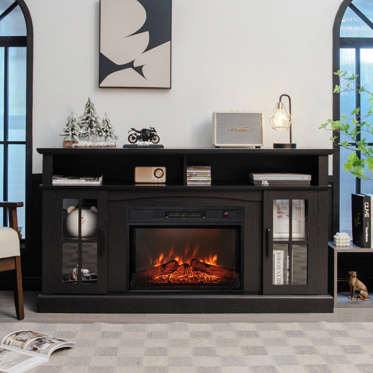 Fireplace TV Stand with 1400W Electric Fireplace-Black view 2