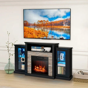 Fireplace TV Stand with 16-Color Led Lights for TVs up to 65 Inch-Black view 2