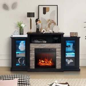 Fireplace TV Stand with 16-Color Led Lights for TVs up to 65 Inch-Black view 3