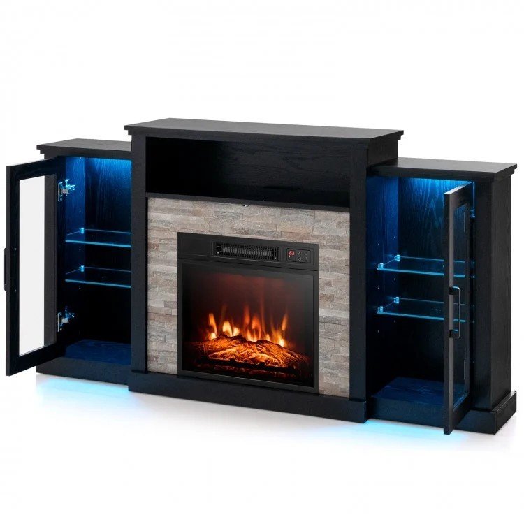 Fireplace TV Stand with 16-Color Led Lights for TVs up to 65 Inch-Black view 4
