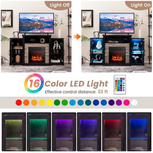 Fireplace TV Stand with 16-Color Led Lights for TVs up to 65 Inch-Black view 7