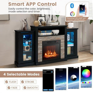 Fireplace TV Stand with 16-Color Led Lights for TVs up to 65 Inch-Black view 8