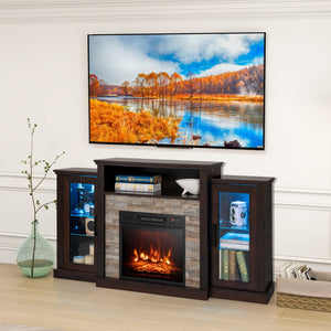 Fireplace TV Stand with 16-Color Led Lights for TVs up to 65 Inch-Dark Brown view 2
