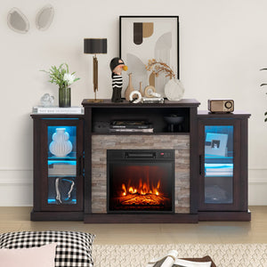 Fireplace TV Stand with 16-Color Led Lights for TVs up to 65 Inch-Dark Brown view 3