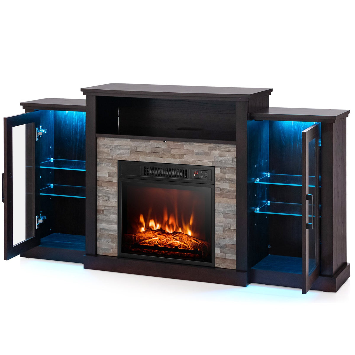 Fireplace TV Stand with 16-Color Led Lights for TVs up to 65 Inch-Dark Brown view 4