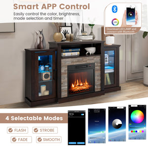 Fireplace TV Stand with 16-Color Led Lights for TVs up to 65 Inch-Dark Brown view 8