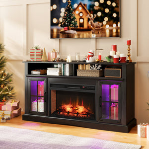 Fireplace TV Stand with Remote Controls and Thermostat for TVs Up to 50 Inch-Black view 2