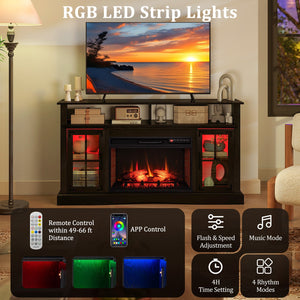 Fireplace TV Stand with Remote Controls and Thermostat for TVs Up to 50 Inch-Black view 6